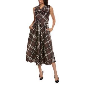 Tahari Asl Womens  Plaid Midi Dress, Brown